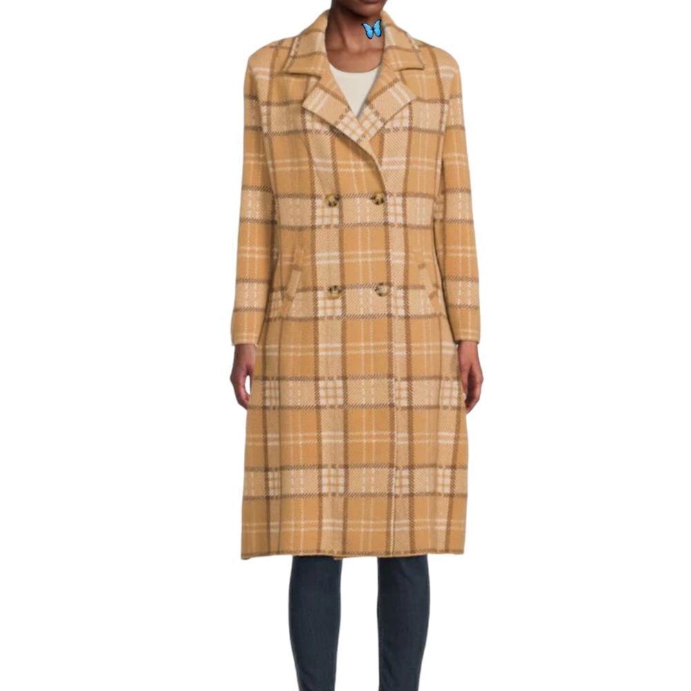CLICHÉ Peacoat Long Line Checkered Double Breasted Trench Coat New Size Large